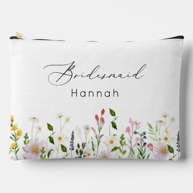 Wildflowers minimalist elegant bridesmaid makeup accessory pouch (Front)