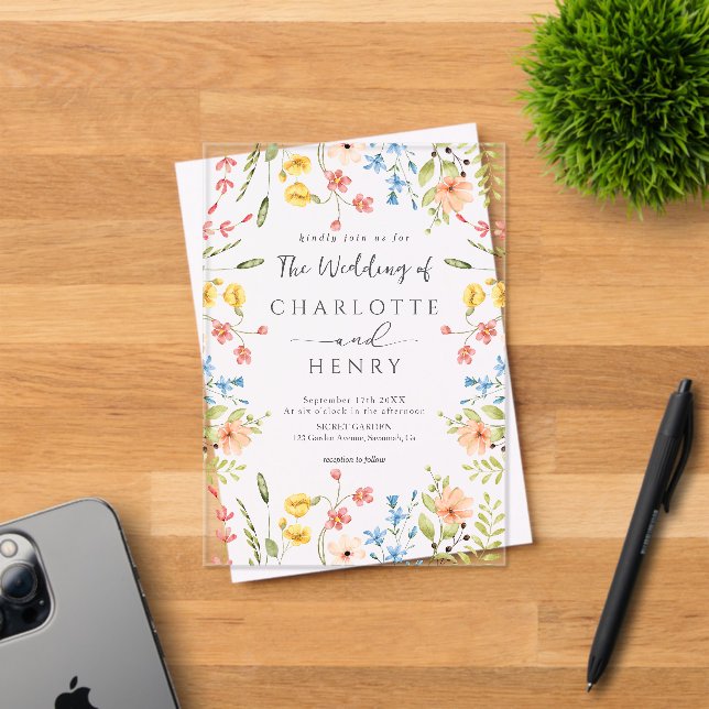  Wildflowers Modern Elegant Garden Wedding  Acrylic Invitations (Insitu (Invitation Card))