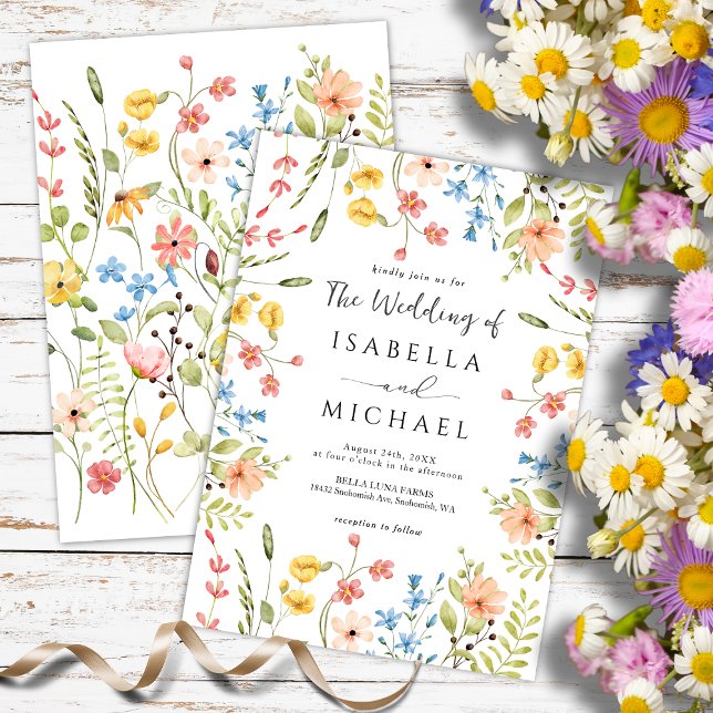  Wildflowers Modern Elegant Garden Wedding  Invitation (Creator Uploaded)