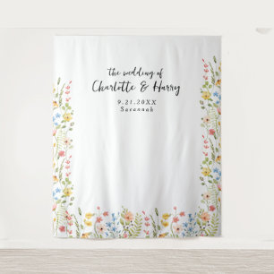 Wildflowers Modern Floral Wedding Photo Backdrop Tapestry