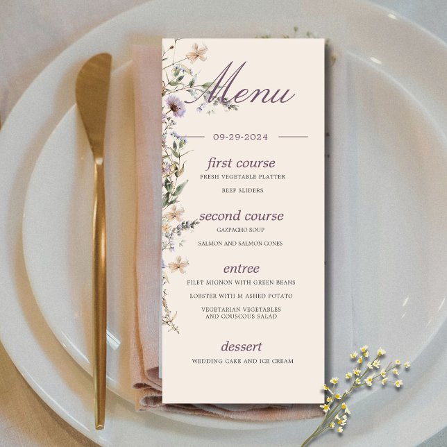 Wildflowers Modern Monogram Wedding Menu (Creator Uploaded)