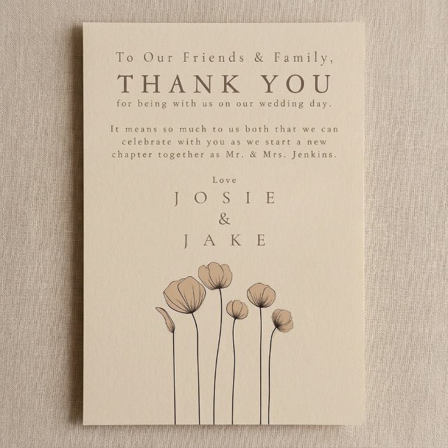 Wildflowers modern Wedding thank you Table Card (Wildflowers modern Wedding thank you Table Card.)