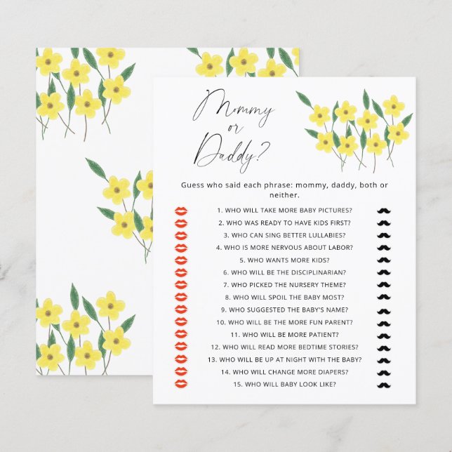Wildflowers mommy or daddy baby shower game (Front/Back)