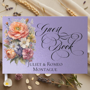 Wildflowers & Monogram - Blue Lilac Guest Book