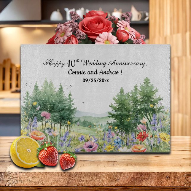 Wildflowers Mountains 10th Wedding Anniversary Cutting Board (Creator Uploaded)