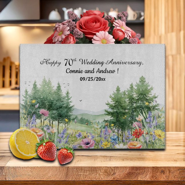 Wildflowers Mountains 70th Wedding Anniversary Cutting Board (Creator Uploaded)