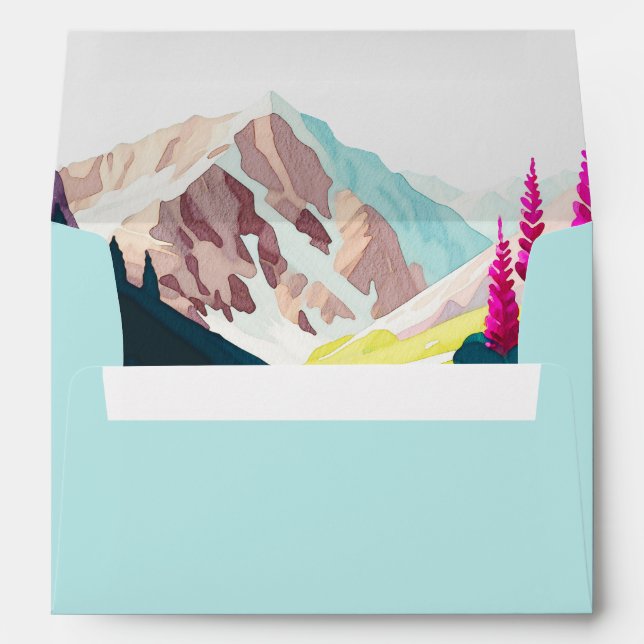 Wildflowers Mountains Watercolor Wedding Envelope (Back (Bottom))