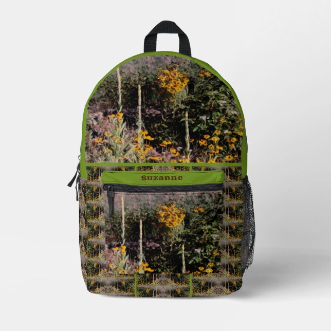 Wildflowers Mullein Daisies Painting Personalized Printed Backpack (Front)