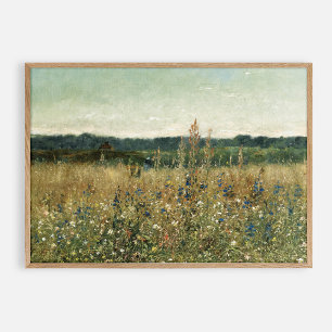 Wildflowers. Oil on Canvas. Vintage meadow Poster