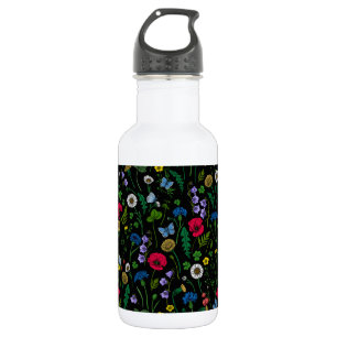 Wildflowers on black 532 ml water bottle