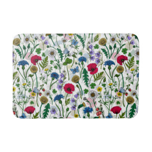 Wildflowers on black bath mat