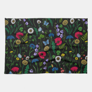 Wildflowers on black kitchen towel