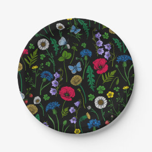 Wildflowers on black paper plate