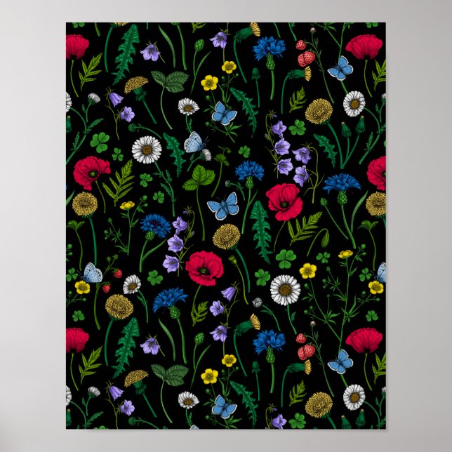 Wildflowers on black poster (Front)