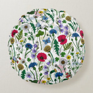 Wildflowers on black round pillow