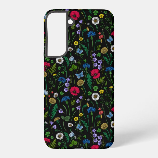 Wildflowers on black samsung galaxy s22+ case (Back)