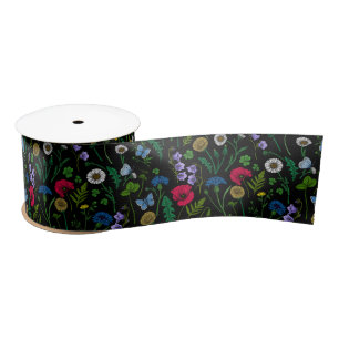 Wildflowers on black satin ribbon