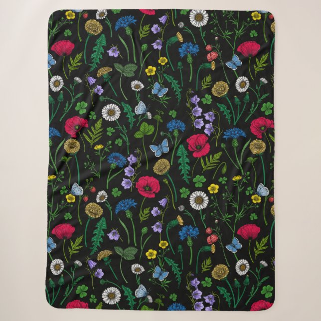 Wildflowers on black sherpa blanket (Front)