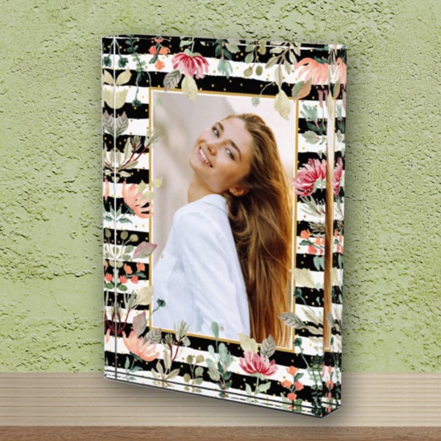 Wildflowers on Black White Stripes Photo Block (Creator Uploaded)