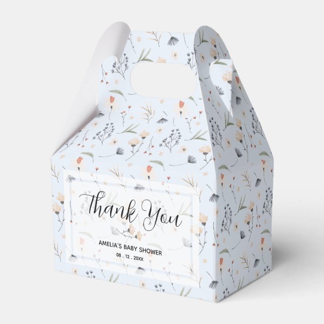 Wildflowers on Blue Baby Shower Favor Box (Front Side)