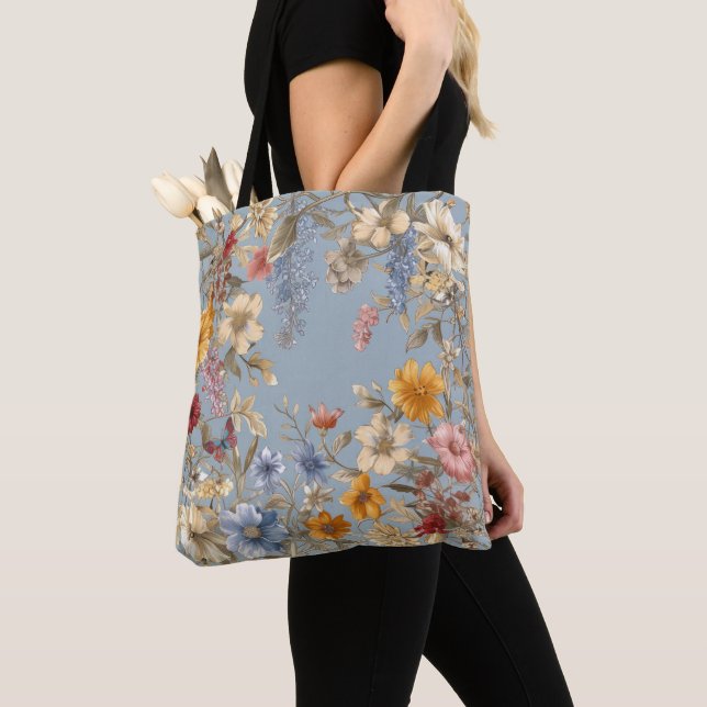Wildflowers on Blue Tote Bag (Close Up)