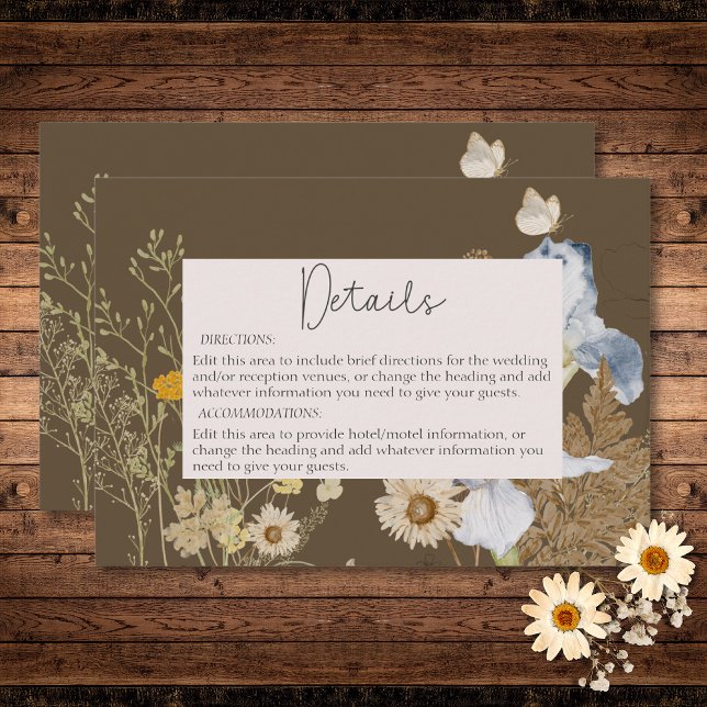 Wildflowers on Brown Wedding Details Enclosure Card (Wildflowers on Brown Wedding Details Enclosure Card)