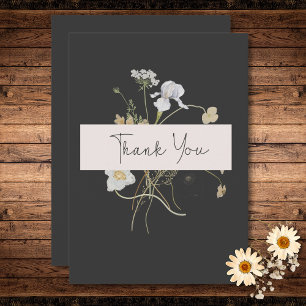 Wildflowers on Charcoal Wedding  Thank You Card