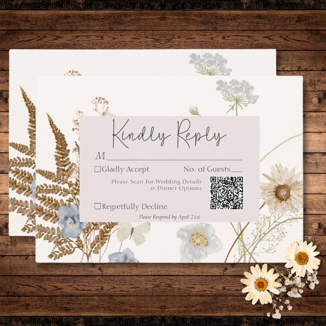 Wildflowers on Cream Wedding QR Code RSVP Card (Wildflowers on Cream Wedding QR Code RSVP Card)