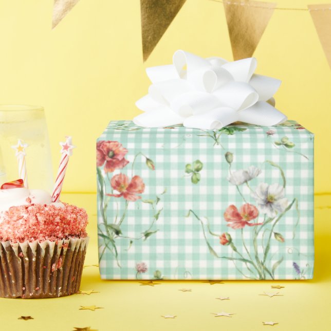 Wildflowers On Gingham Wrapping Paper (Birthday Party)