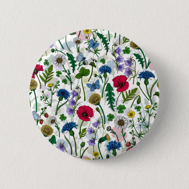 Wildflowers on off white 2 inch round button (Front)