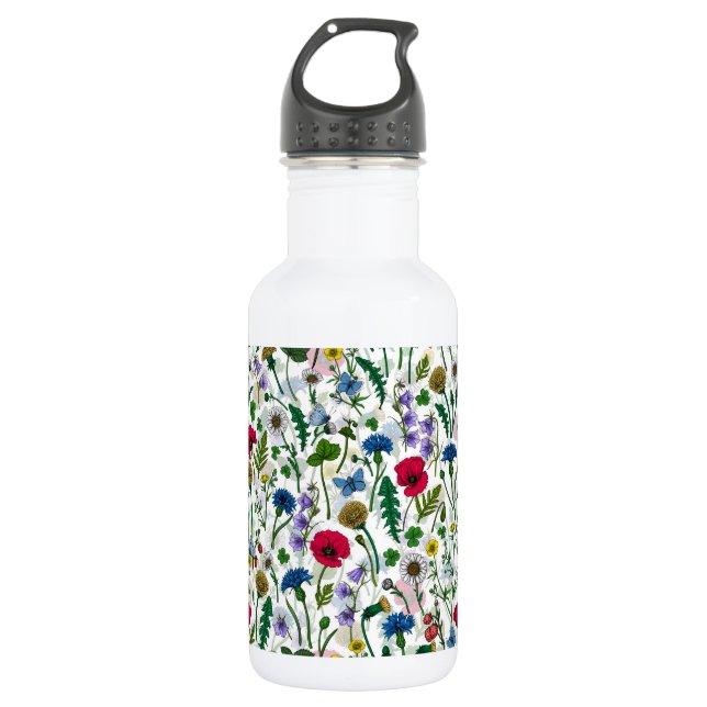 Wildflowers on off white 532 ml water bottle (Front)