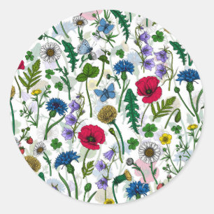Wildflowers on off white classic round sticker