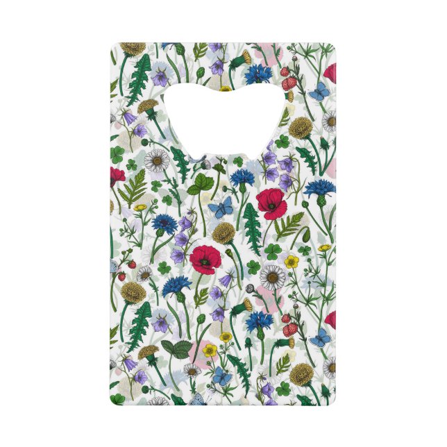 Wildflowers on off white credit card bottle opener (Front)