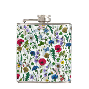 Wildflowers on off white hip flask