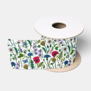 Wildflowers on off white satin ribbon