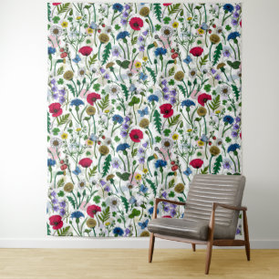 Wildflowers on off white tapestry