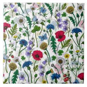 Wildflowers on off white tile