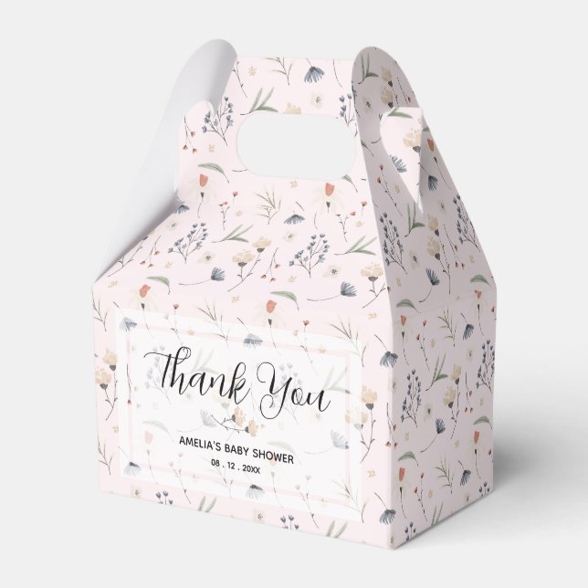 Wildflowers on Pink Baby Shower Favor Box (Front Side)