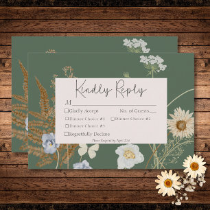 Wildflowers on Sage Green Wedding Three Dinner RSVP Card