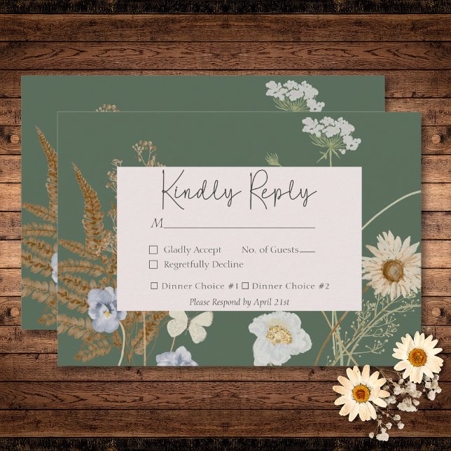 Wildflowers on Sage Wedding  RSVP Card (Wildflowers on Sage Wedding RSVP Card)