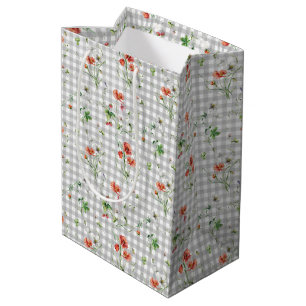 Wildflowers On Silver Gingham Medium Gift Bag