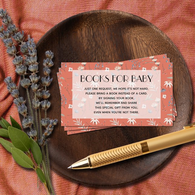 Wildflowers on Terracotta Baby Book Request Enclosure Card (Wildflowers on Terracotta Baby Book Request Enclosure Cards)