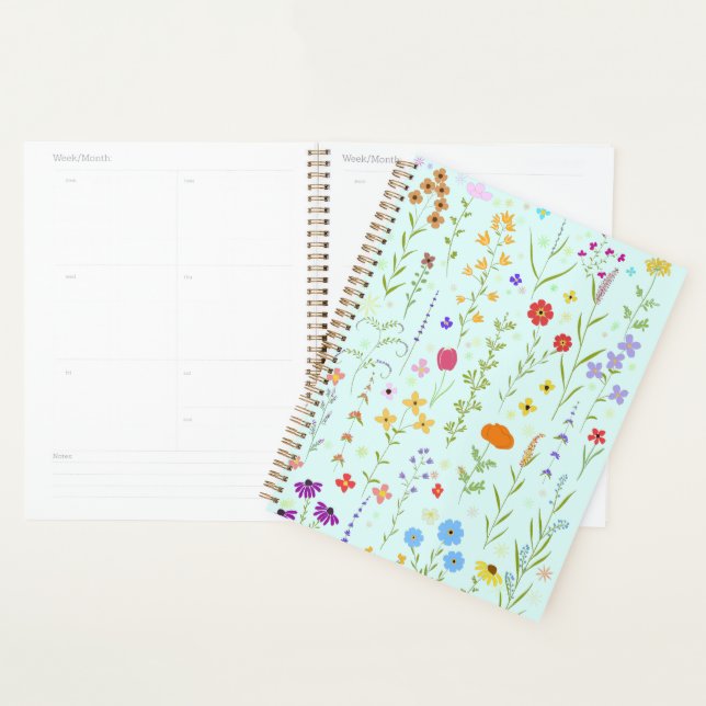 wildflowers painting  turquoise background planner (Display)