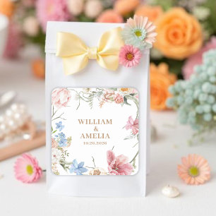 Wildflowers Pastel Floral Garden Party  Wedding Square Sticker