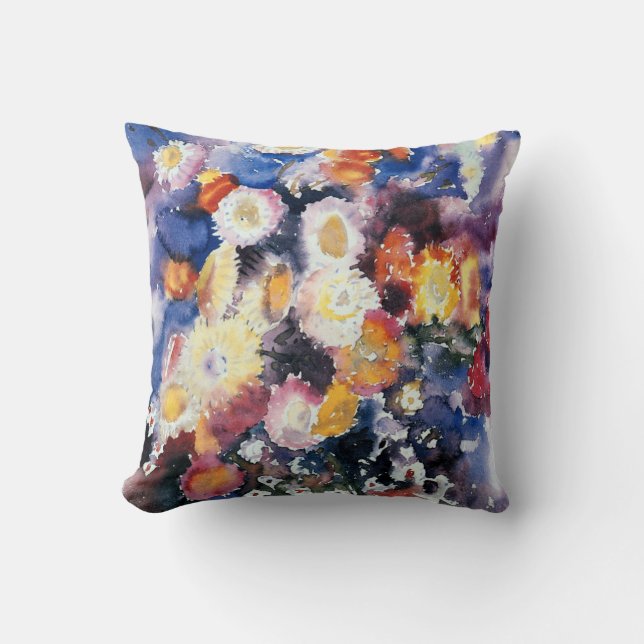 Wildflowers, pastel watercolor painting throw pillow (Front)
