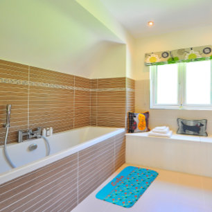 Wildflowers pattern poppy turquoise bath mat