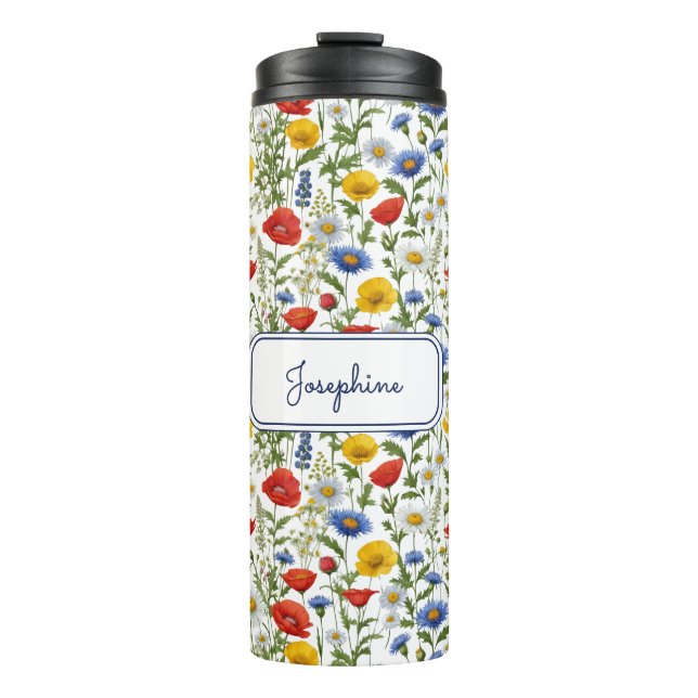 Wildflowers Patterned Colourful Floral Custom Name Thermal Tumbler (Front)