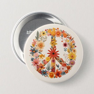 Wildflowers Peace Sign floral wreath 3 Inch Round Button