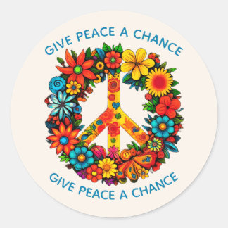 Wildflowers Peace Sign floral wreath Classic Round Sticker