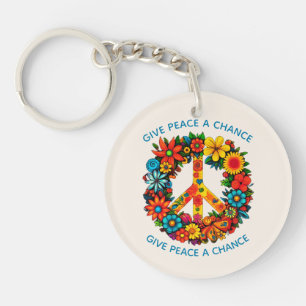 Wildflowers Peace Sign floral wreath Keychain